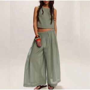 FREE PEOPLE Rising Sun Pants Medium Green Beach Summer Lightweight Boho